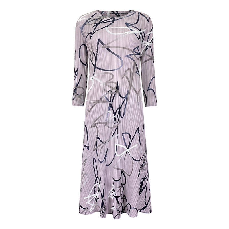 Abstract Dress Years Waist Slimming Temperament Printed Dress A- line Skirt
