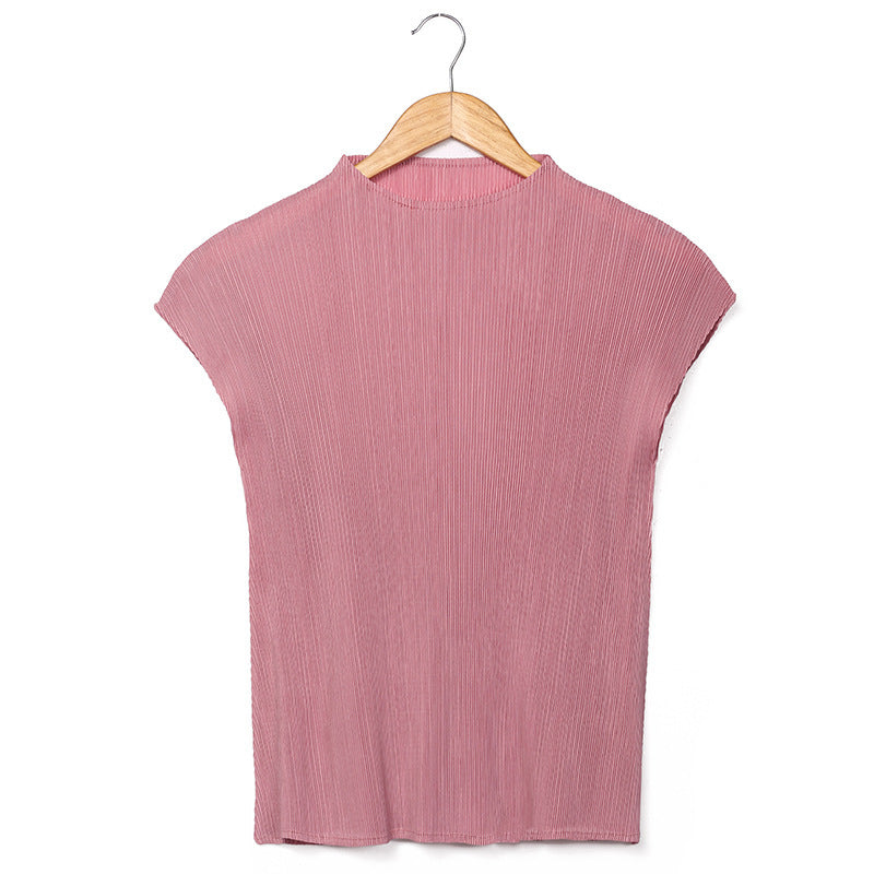 Classic Solid Color Top Women's Casual Sleeveless Slim Vest Half Collar Sleeveless Bottoming Shirt Women