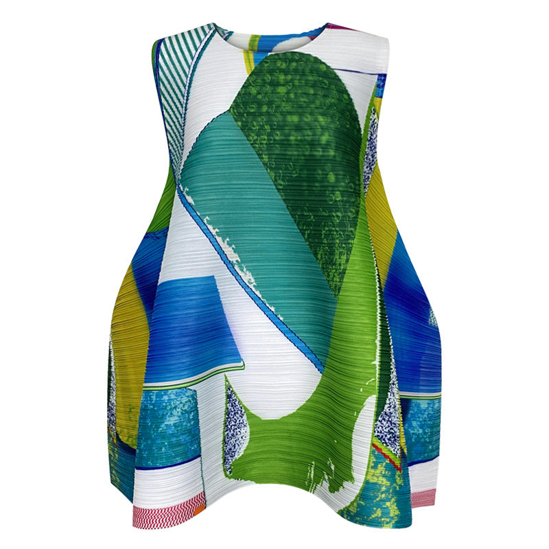 Design round Neck Printed Vest Pullover Loose-Fitting Casual T-shirt Top for Women