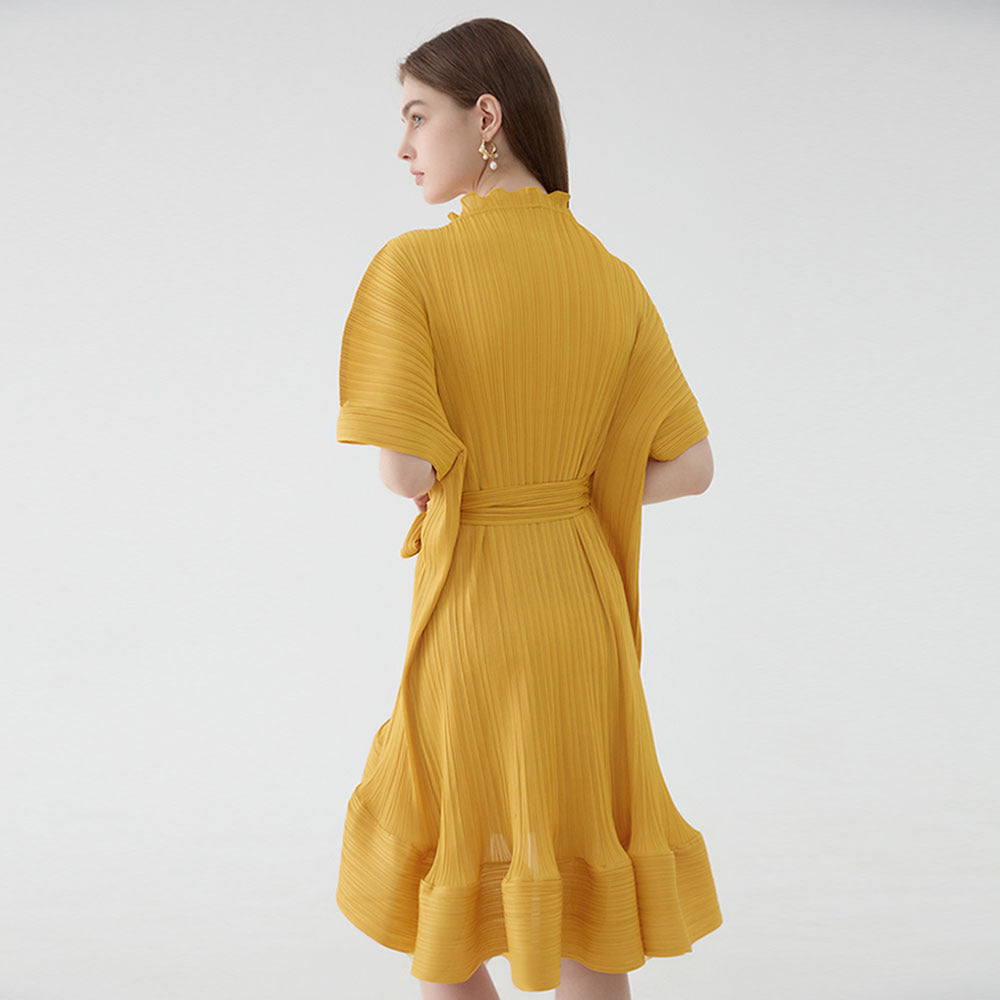 Pettiskirt Short Sleeve Lace-up Dress Women's Mid-Length Simple Loose Solid Color Dress