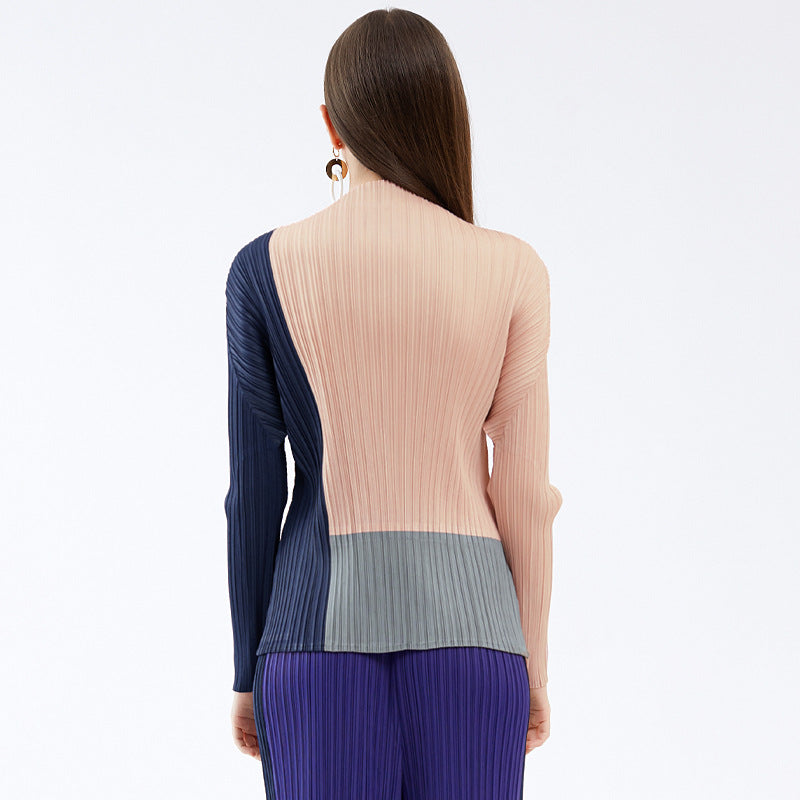 Half Collar Color Contrast Long Sleeve T-shirt Slimming Versatile Bottoming Shirt Niche Inner Wear Blouse