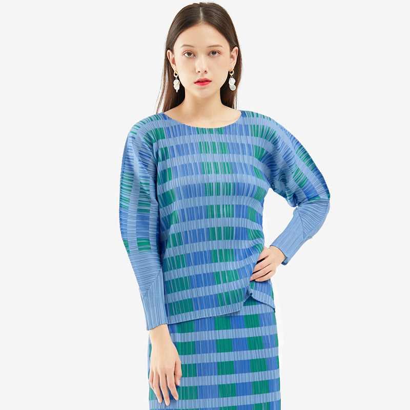 Plaid Printed Suit Women's Elegant Long Sleeve Top Straight Skirt Two-Piece Suit