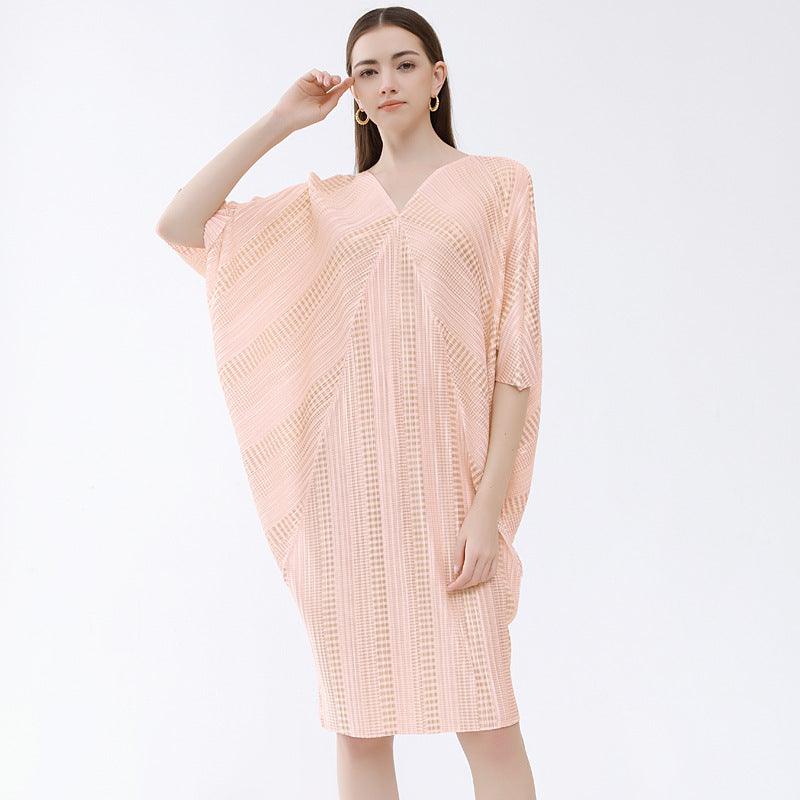 New Pink to Make You Younger Slimming Sense of Design Elegant Mid-Length Batwing Sleeve Gilding Dress