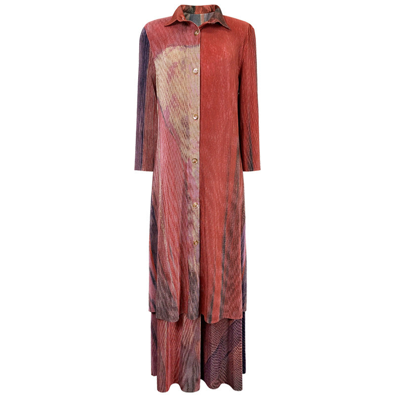 Personalized Printed Dress Women's Slimming Elegant Comfortable Design Wide-Leg Pants Suit Two-Piece Set