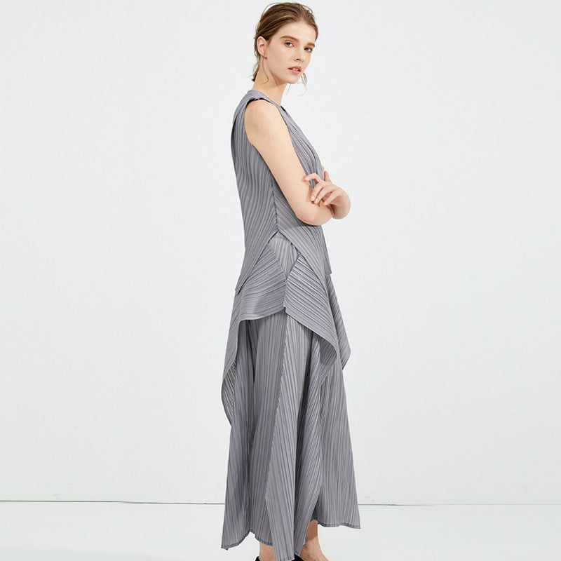 Double-Layer Top Vest Casual Wide-Leg Pants Irregular Fake Two-Piece Suit Women