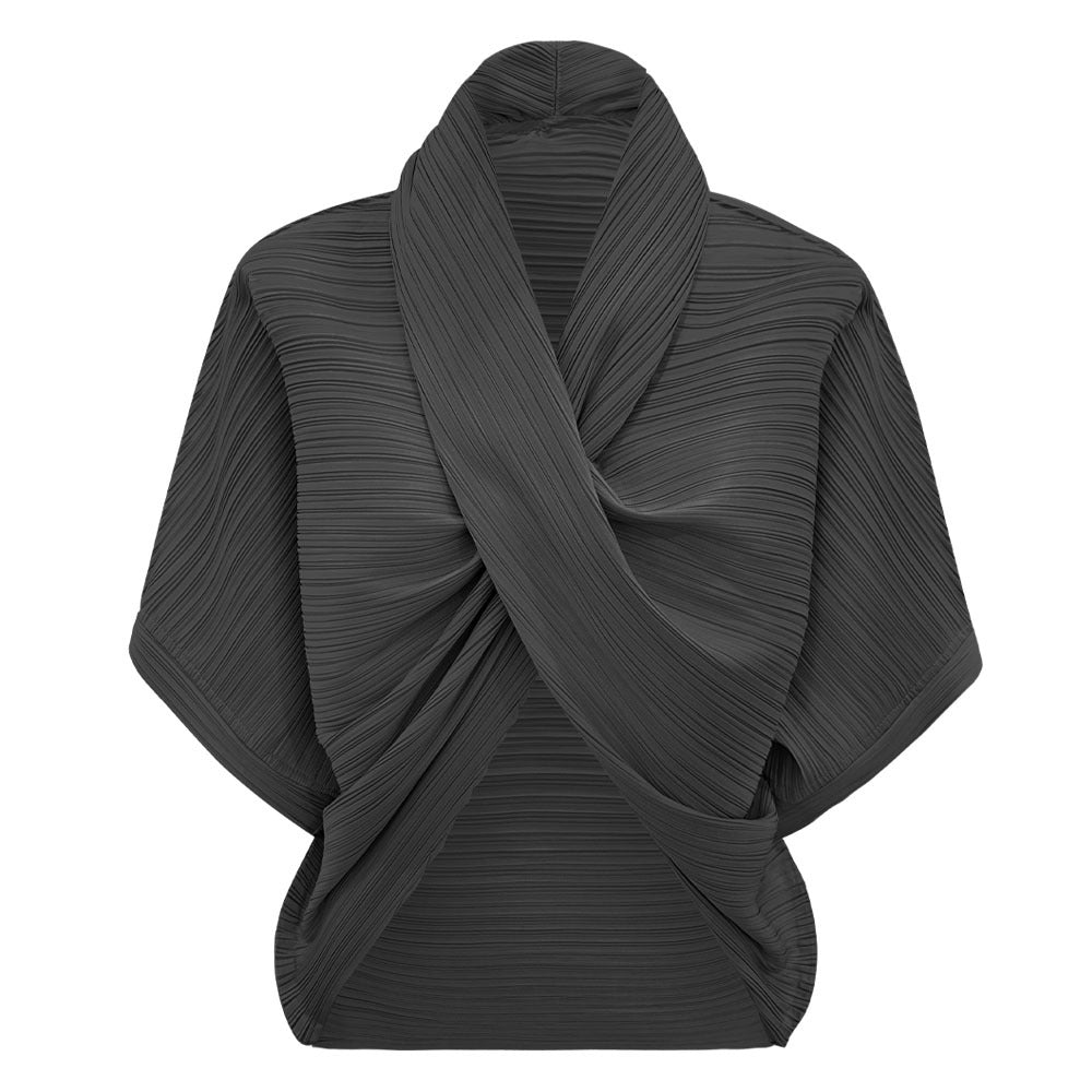 Personality Slim Fit Top Solid Color Batwing Sleeve Scarf Collar Women's T-shirt