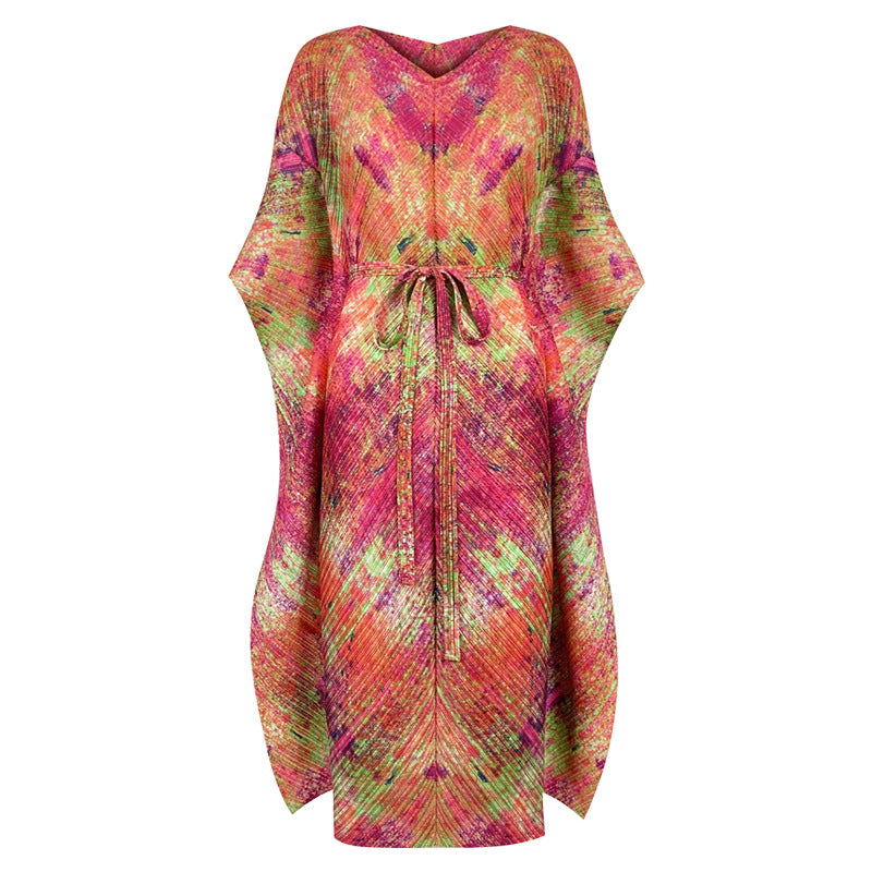 Amazon Waist-Tight Elegant Long Printed Loose Sense Dress Women