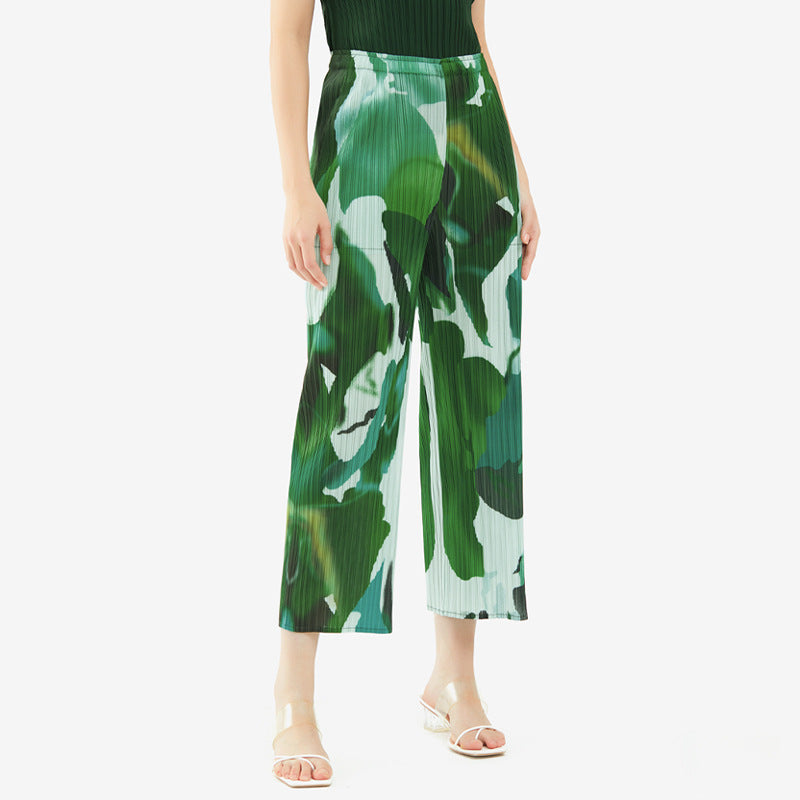 Casual Pants Printed All-Matching Loose Waist Slimming Draping Effect Straight-Leg Pants Pants for Women