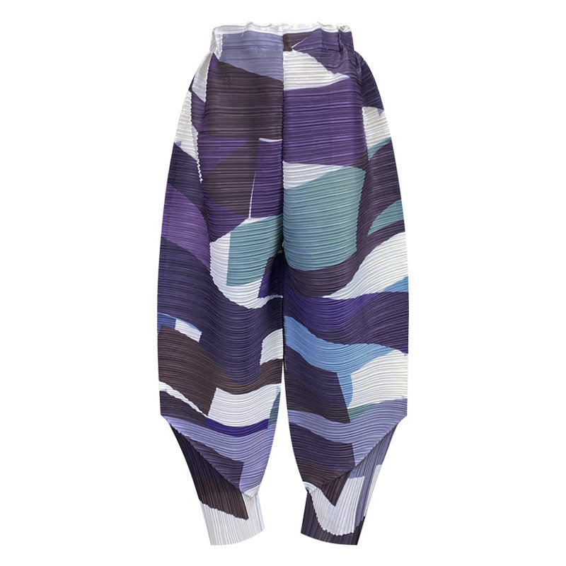 Color Stripes Suit round Neck Sleeveless plus Size Loose Top Ankle-Tied Casual Two-Piece Suit Women