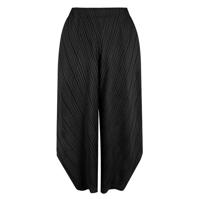 Bloomers Korean Style Waist Wide Leg Loose Solid Color Casual Medium Long Trousers Women