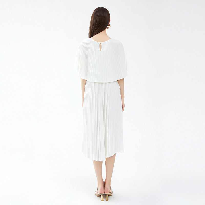 Fake Two Pieces Wool All-Match Dress Women's Graceful Pleated Skirt Solid Color Pleated Skirt