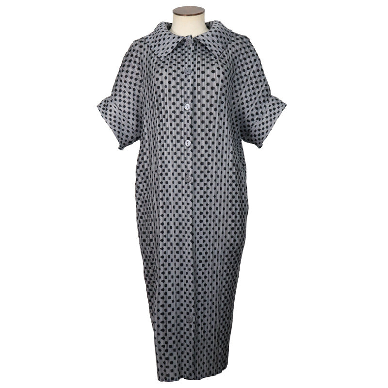 Printing Mesh Red Wave Point Lapel Button Cardigan Outer Wear Cardigan Dress and Coat