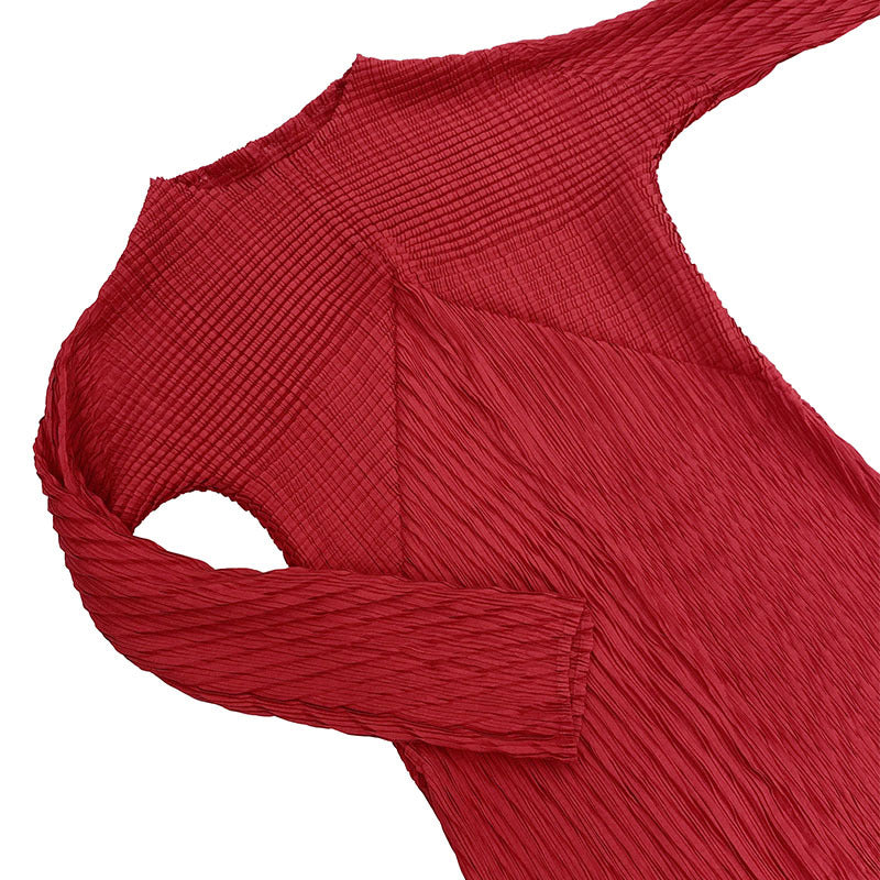 Scale Pleated Dress round Neck Solid Color Long Sleeve Skirt Women's Sense Dress