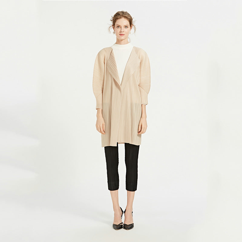 Mid-Length Top Thin Pleated Cardigan Jacket Long-Sleeved