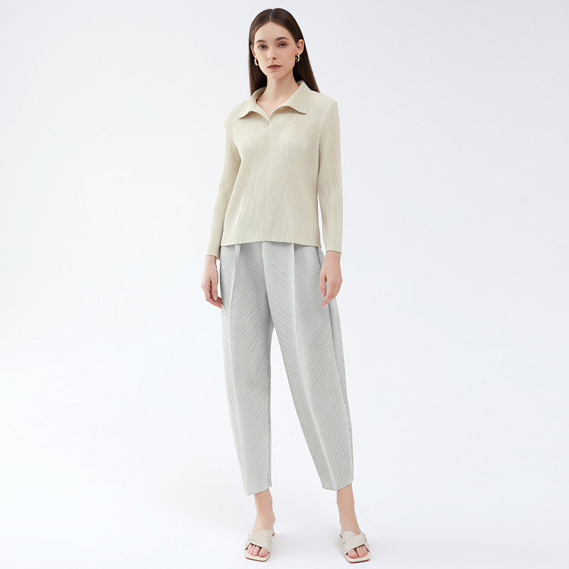 Long Sleeve Inner Wear Polo Collar Bottoming T-shirt Women's Slim Fit Slimming Casual Peplum Top