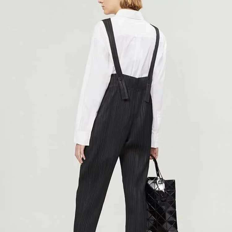 Casual Pants Waist-Tight Slimming and Straight Suspenders Pleated Suspender Pants Trendy Women