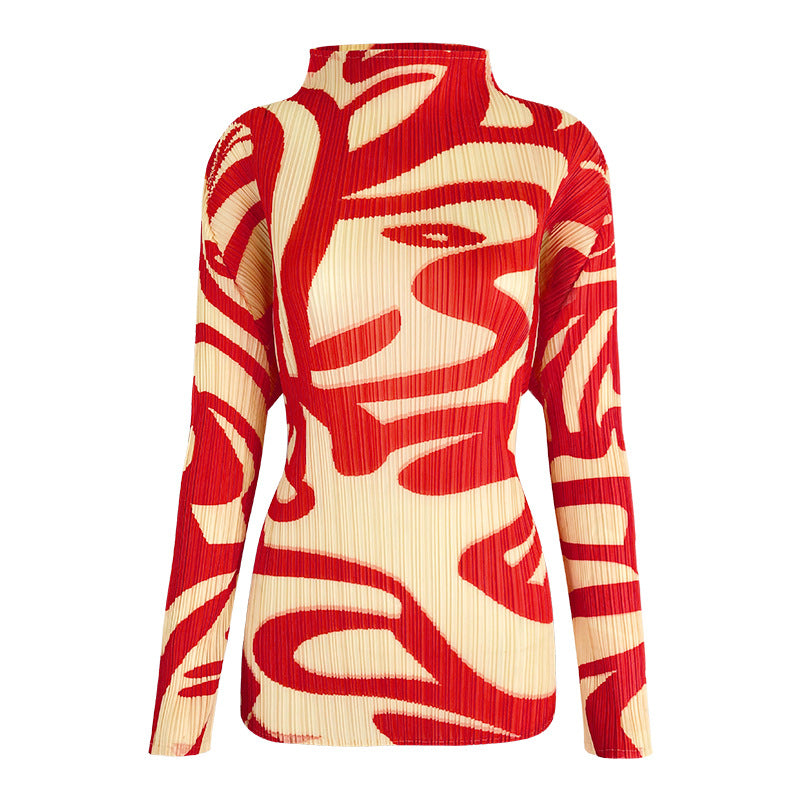 round Neck Long Sleeve Printed Painting Casual Chic Women's T-shirt Slim Top