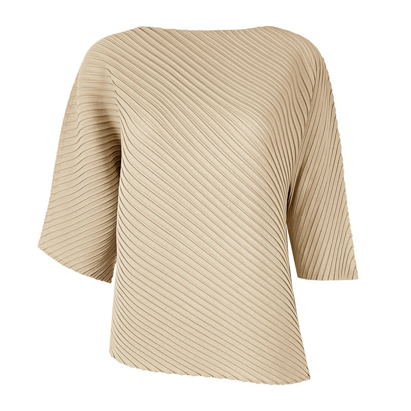 off-Shoulder Collar Irregular Top Women's Design Sense Niche Loose Three-Quarter-Length-Sleeved T-shirt Women