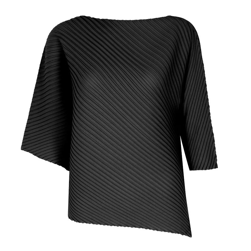 off-Shoulder Collar Irregular Top Women's Design Sense Niche Loose Three-Quarter-Length-Sleeved T-shirt Women