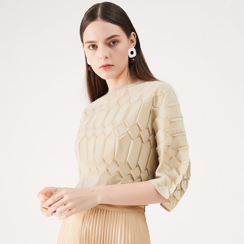 Plus Size Loose round Neck Top Bottoming T-shirt Women Wholesale Pleated