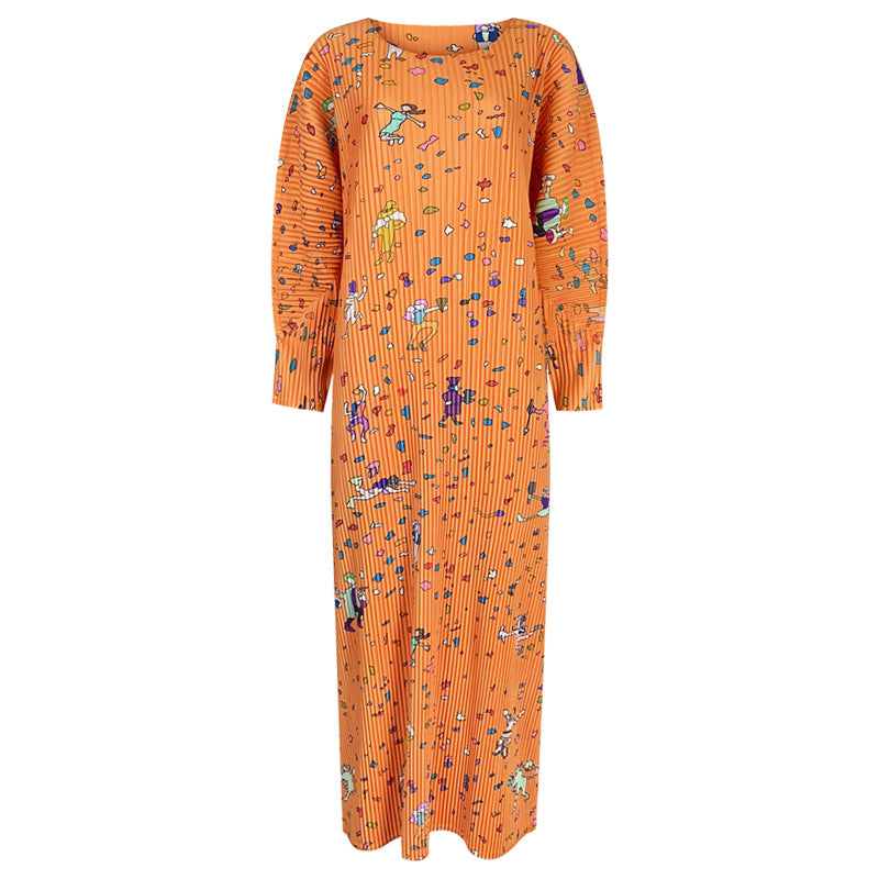 Petite Dress Pleated Slim-Fit Long-Sleeved Pleated Dress