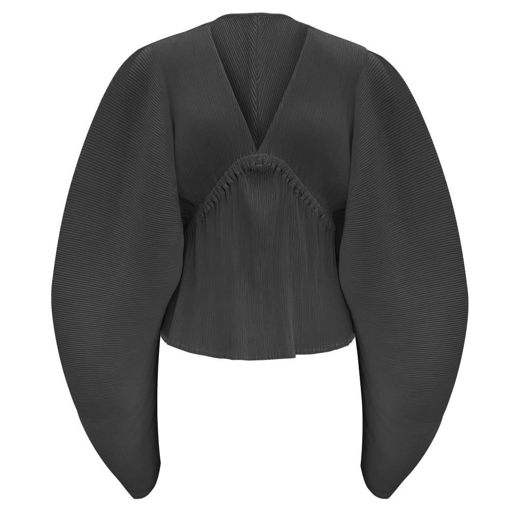 Flare Sleeve Deep V-neck Blouse Women Casual Solid Color Sexy Loose Women Tops