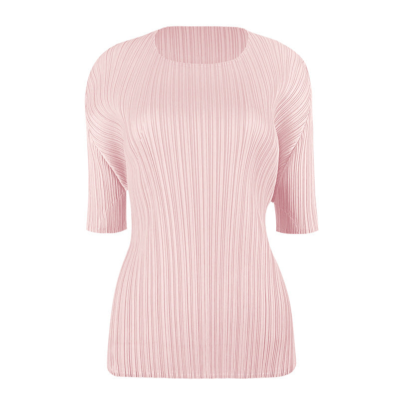 Simple Basic Solid Color round Neck T-shirt Slim-Fit Slimming Bottoming Shirt Top