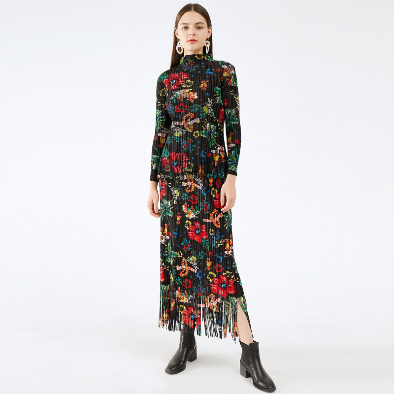 Casual Suit Long Sleeve Floral Skirt Top Female Niche Vintage Print Suit Female