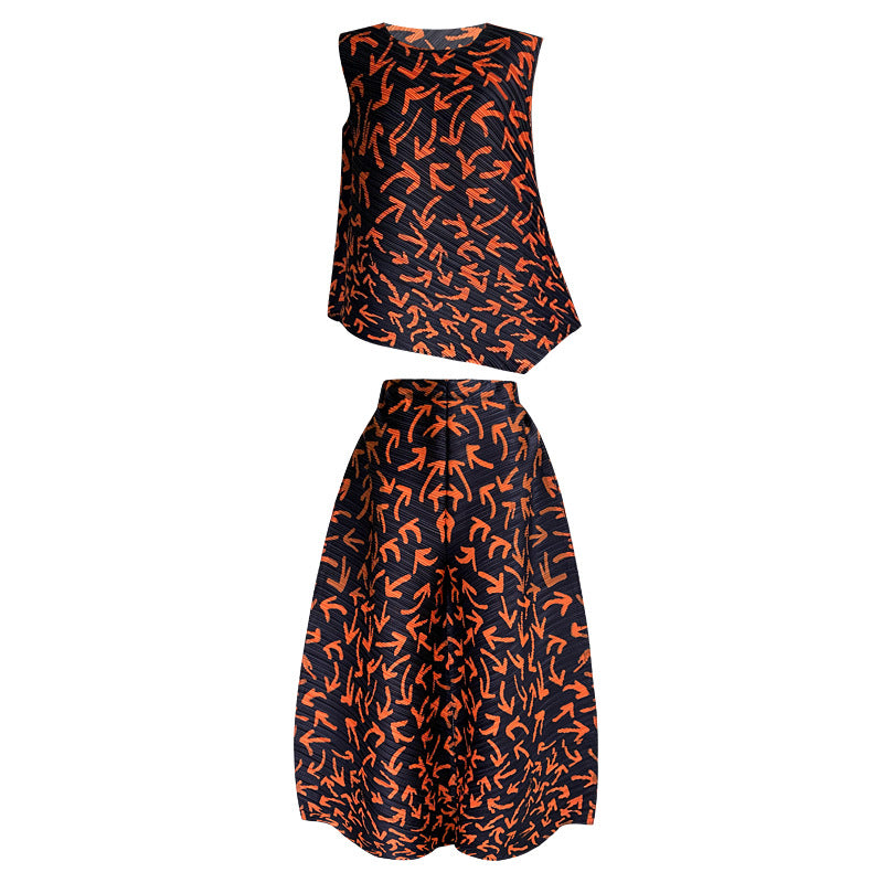 Arrow Suit Women Sleeveless Thin Top Loose Wide Leg Pants Two-Piece Suit Women