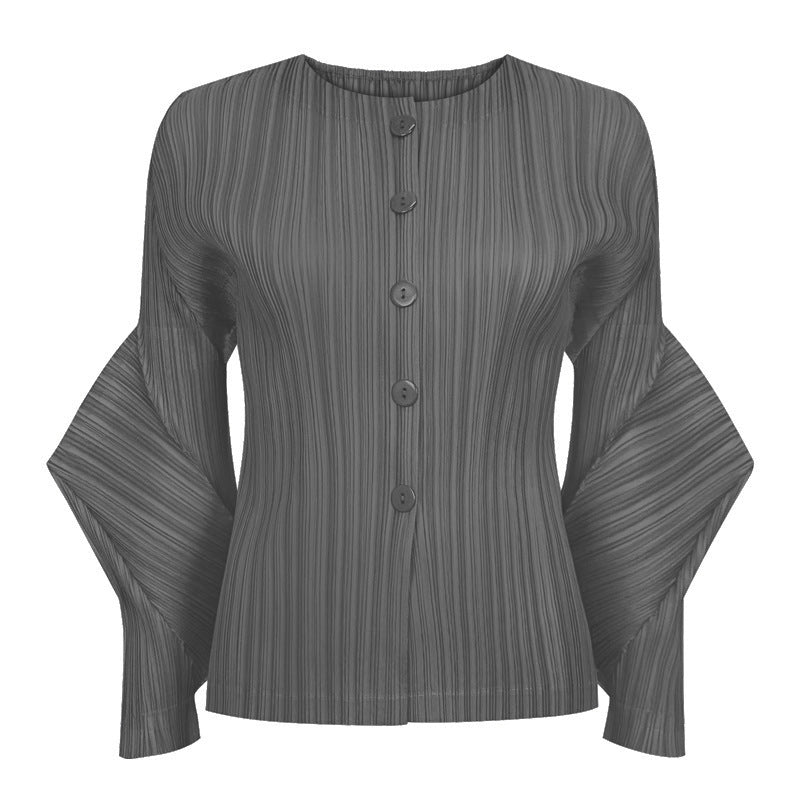 Long Sleeve Round Neck Top Women's Loose Slimming Shirt Chic Design Cardigan Niche