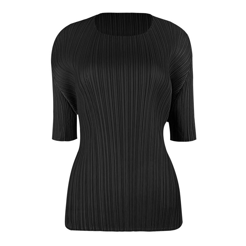 Simple Basic Solid Color round Neck T-shirt Slim-Fit Slimming Bottoming Shirt Top