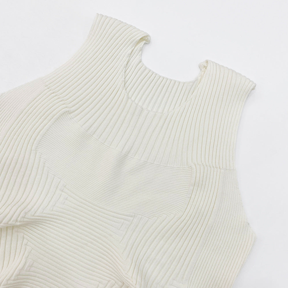 Sea Urchin Knitted Sleeveless Two-Piece Suit Women's Vest Top Bubble Skirt