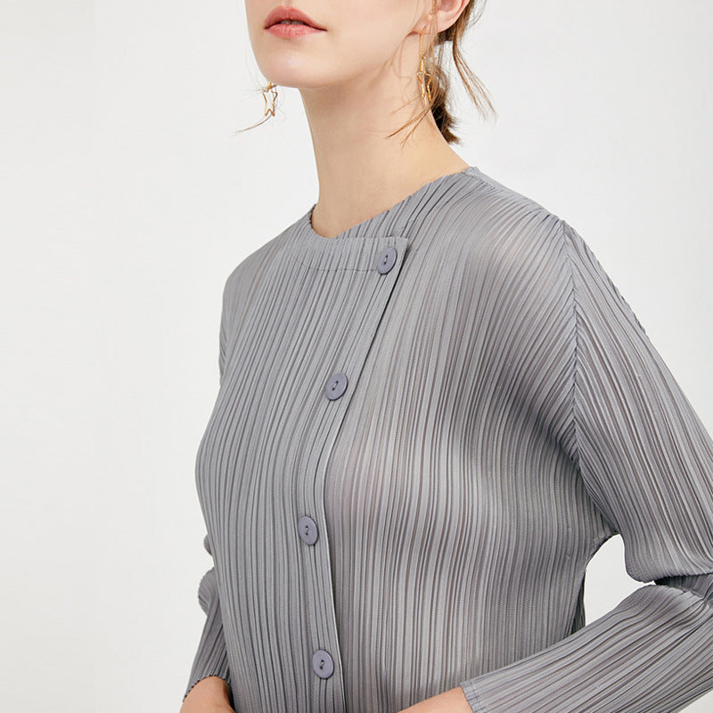 Simple Button Mid-Length Basic Dress Slit Design