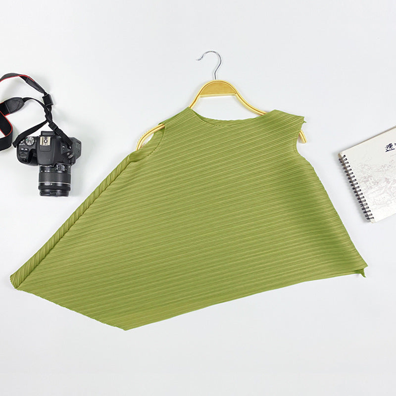 Simple and Irregular round Neck All-Matching Top Sleeveless Solid Color Female in Stock