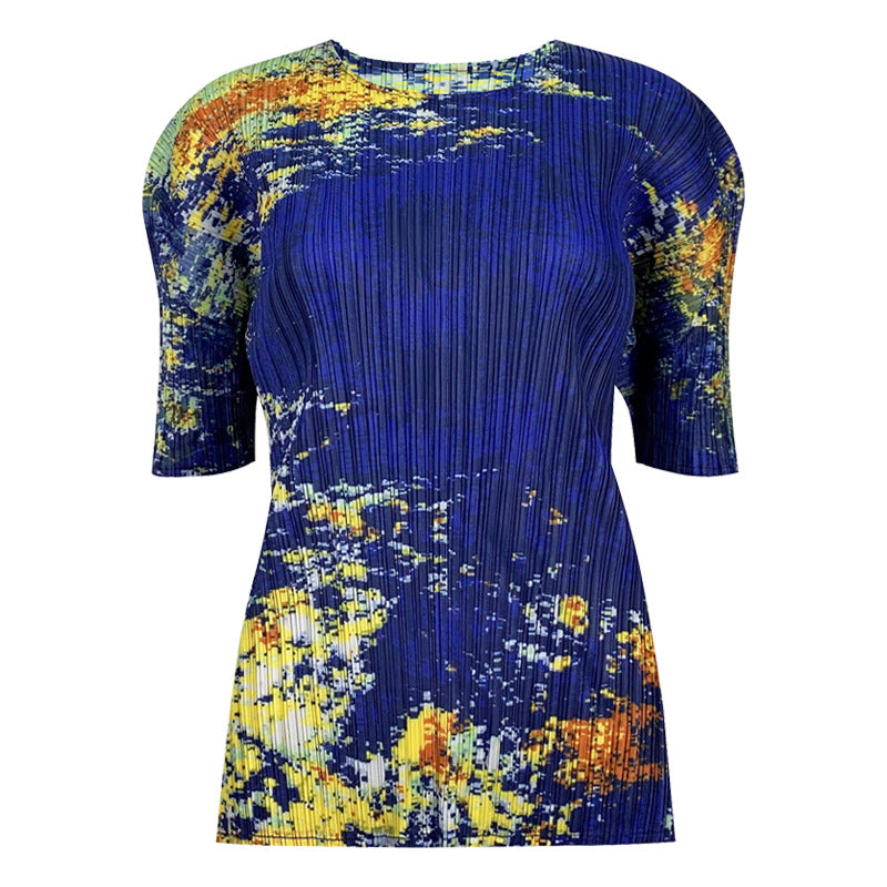 Niche Starry Sky Printed Top round Neck All-Matching T-shirt Female Summer Underwear Blouse