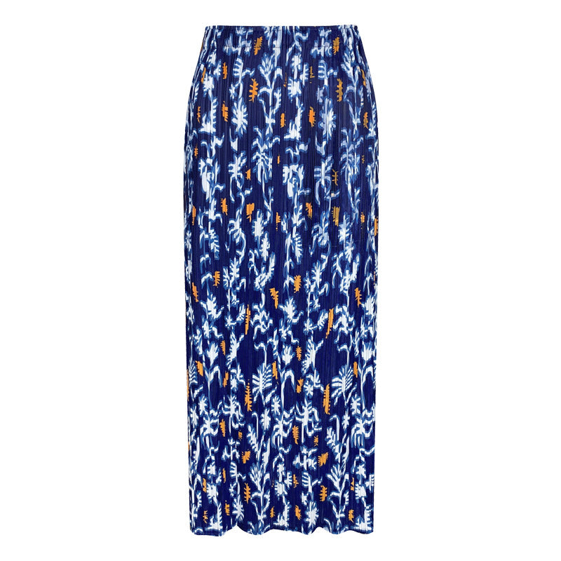 Printed Skirt Women's Summer and Autumn Waist Slit A- line Skirt Slimming Hip Skirt for Women