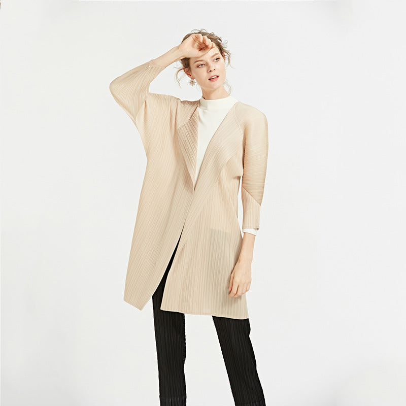Mid-Length Top Thin Pleated Cardigan Jacket Long-Sleeved