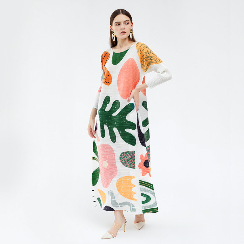 Color Printing Design Sense Long Dress Loose Comfortable Long Sleeve Dress Women