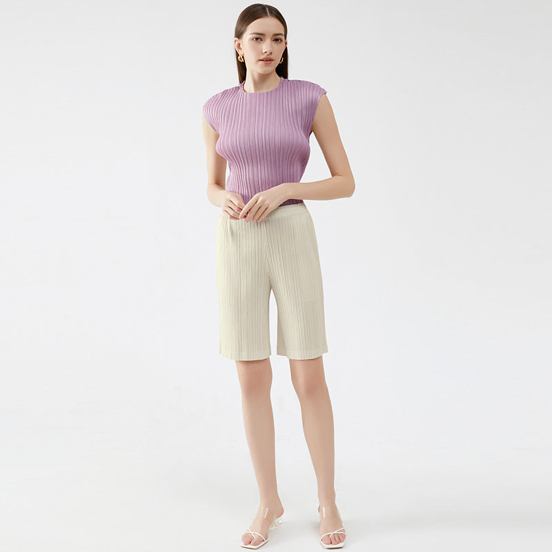 Cool Design Solid Color Five-Point Shorts Pocket Slim Basic Casual Pants for Women