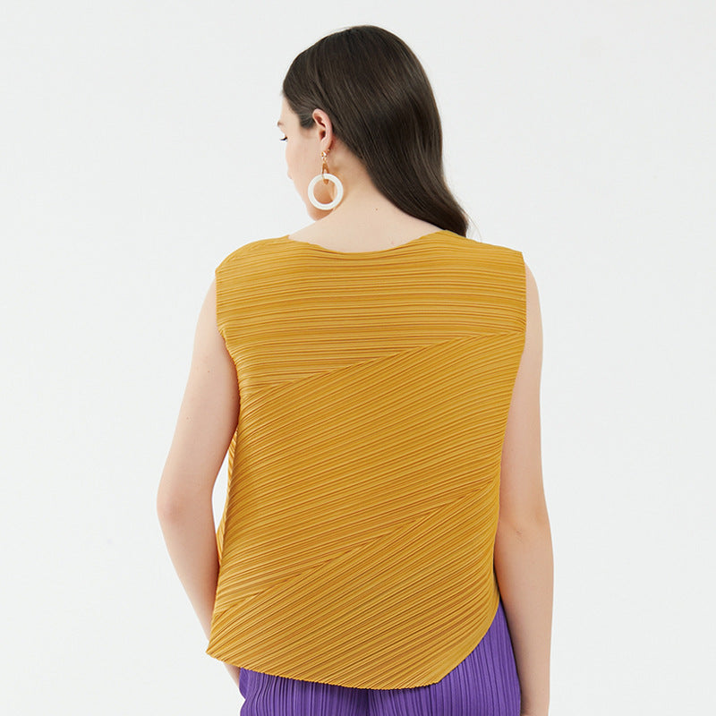 Irregular Design Simple Sleeveless round Neck Shirt Women's Vest Inner Wear