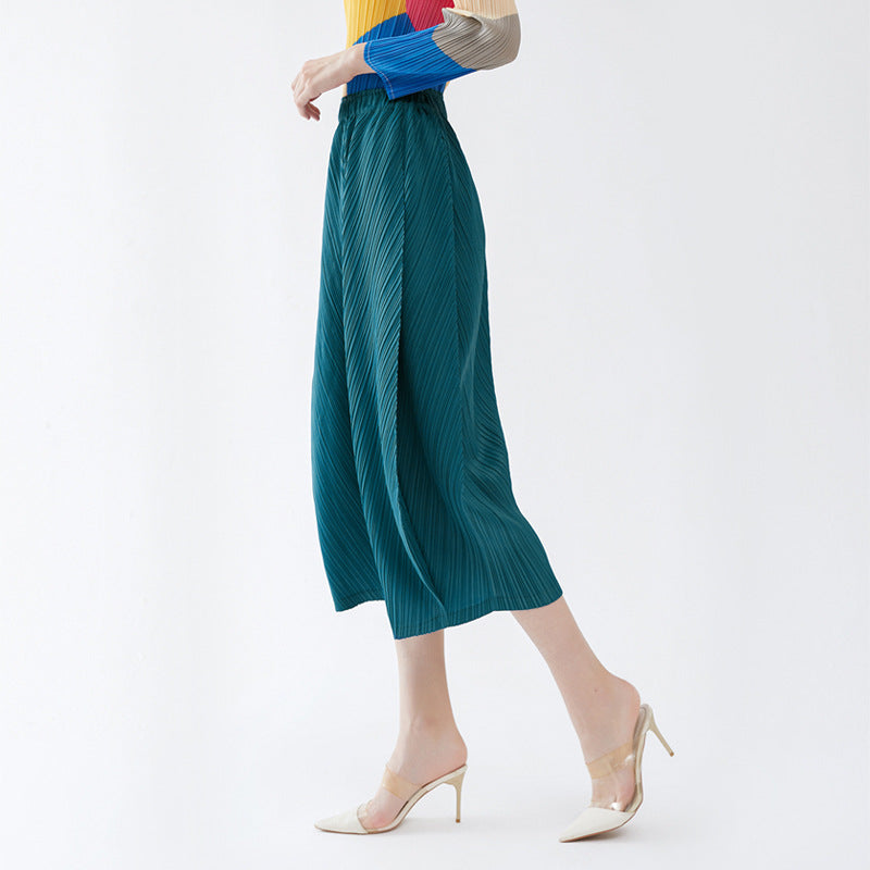 Bloomers Korean Style Waist Wide Leg Loose Solid Color Casual Medium Long Trousers Women