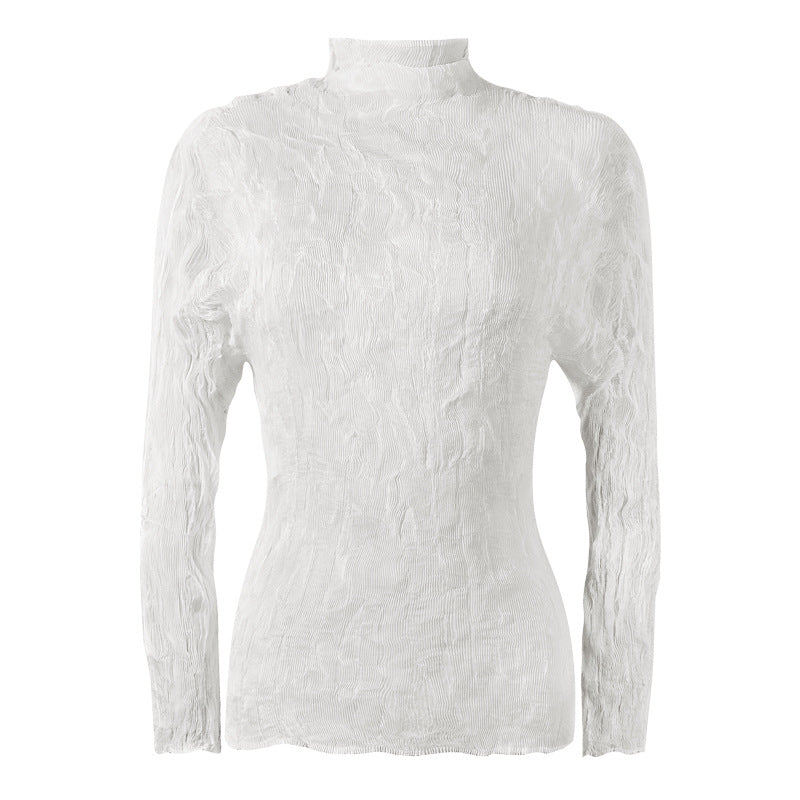 Season Women's Simple Slim Fit Inner Wear Collar Pleated Hollow Bottoming Shirt Women's Long Sleeve Sun Protection Shirt