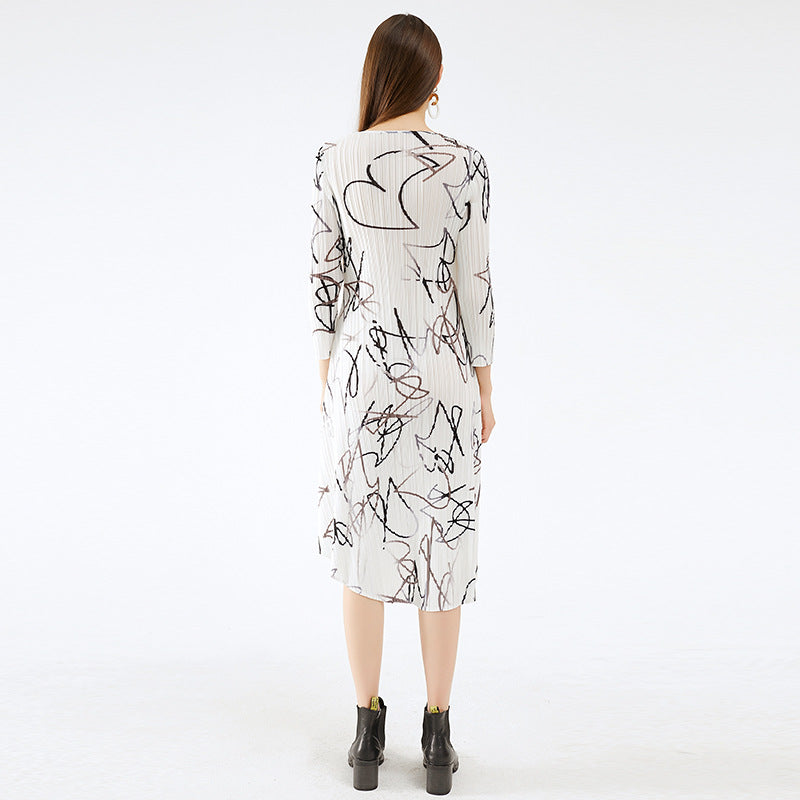 Abstract Dress Years Waist Slimming Temperament Printed Dress A- line Skirt