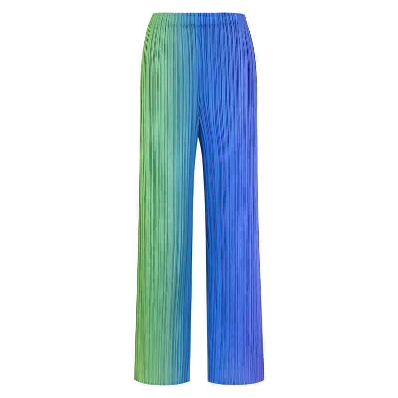 Artistic Pleated Wide-Leg Pants Women Loose plus Size Waist Gradient Rainbow Pants Straight-Leg Trousers Women