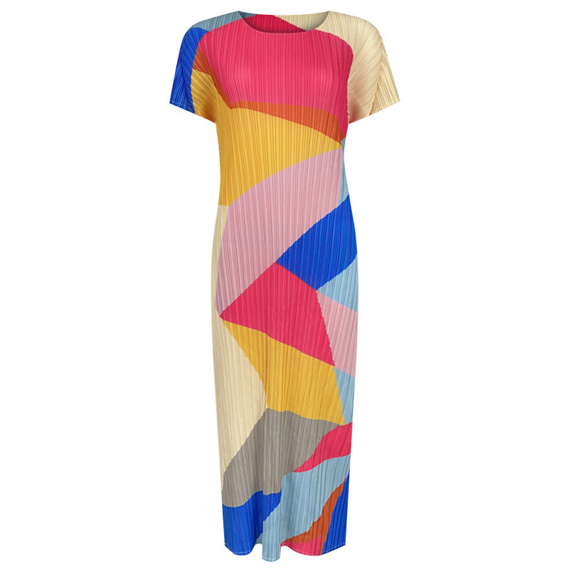 Folding Sleeve Plaid Dress Design Temperament Mid-Length A- line Skirt