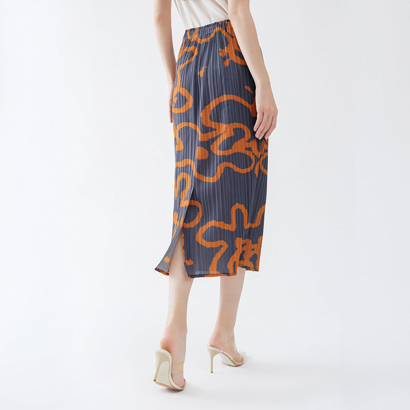 Flower Skirt Women's Spring Pleated Waist Printed Dress Slim Fit A- line Dress Women's