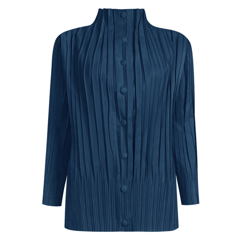 Collar Thin Cam Buckle Windbreaker Women's Wild Coat Pleated Cardigan