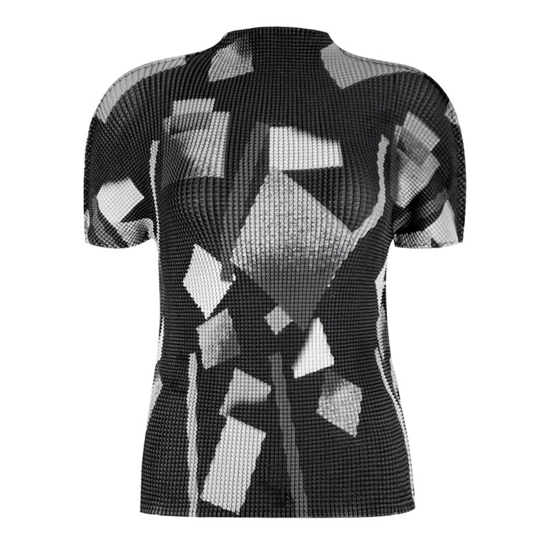 23me Series Comfortable and Stylish Fabric Stitching Smooth Elastic Breathable Short Sleeve Basic Top T-shirt for Women