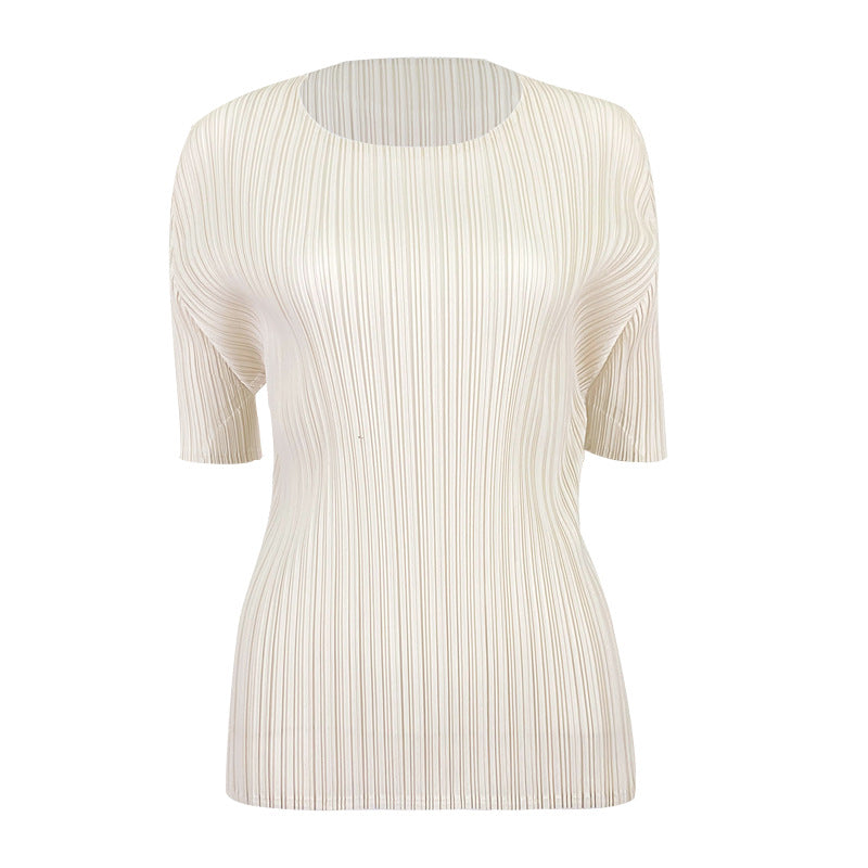 Simple Basic Solid Color round Neck T-shirt Slim-Fit Slimming Bottoming Shirt Top