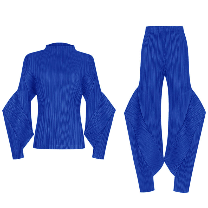 Elegant All-Match Suit Solid Color Design Blouse Casual Trousers Two-Piece Set